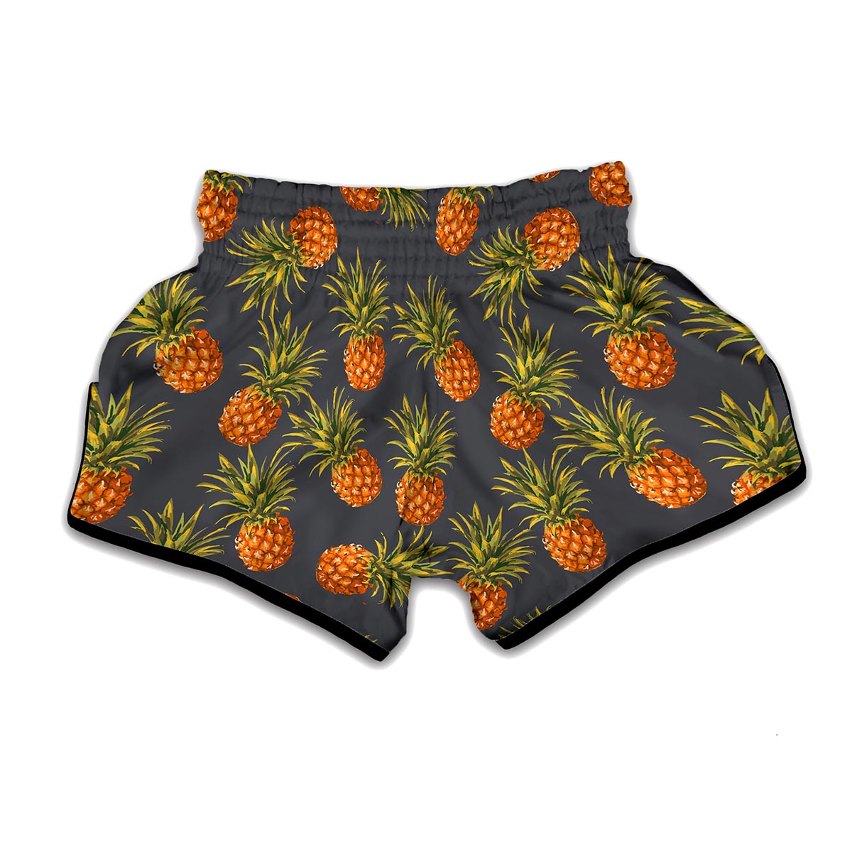 Grey Watercolor Pineapple Pattern Print Muay Thai Boxing Shorts