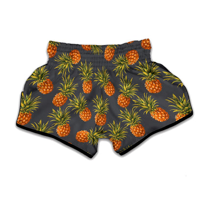 Grey Watercolor Pineapple Pattern Print Muay Thai Boxing Shorts