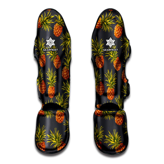 Grey Watercolor Pineapple Pattern Print Muay Thai Shin Guard
