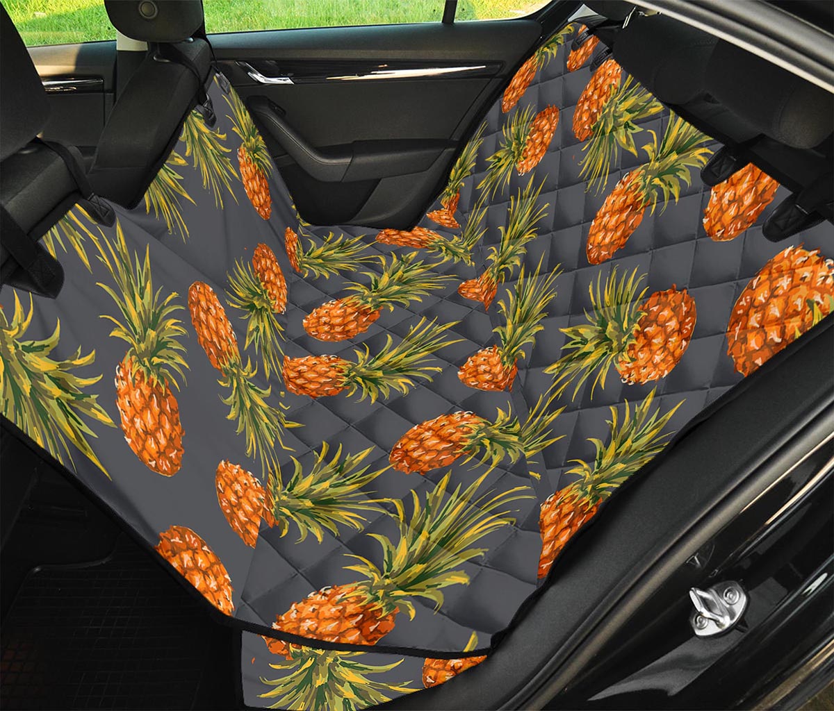 Grey Watercolor Pineapple Pattern Print Pet Car Back Seat Cover