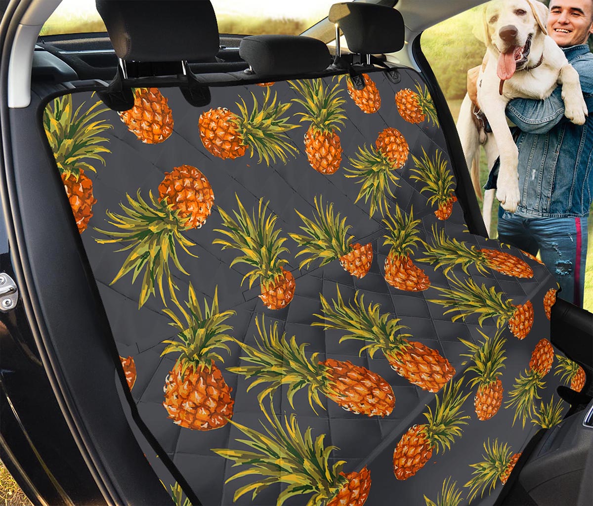 Grey Watercolor Pineapple Pattern Print Pet Car Back Seat Cover