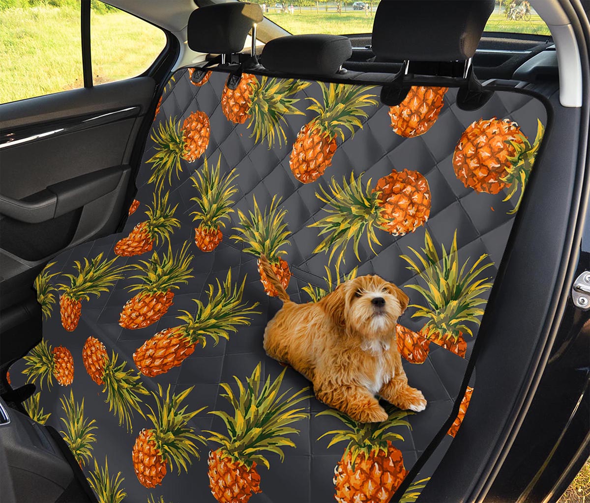 Grey Watercolor Pineapple Pattern Print Pet Car Back Seat Cover
