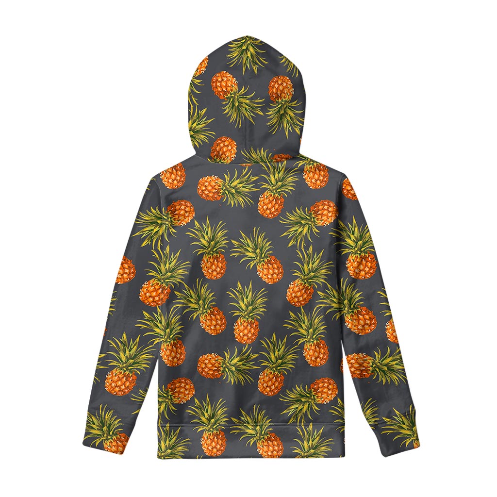 Grey Watercolor Pineapple Pattern Print Pullover Hoodie
