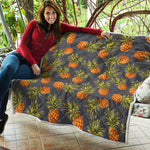 Grey Watercolor Pineapple Pattern Print Quilt