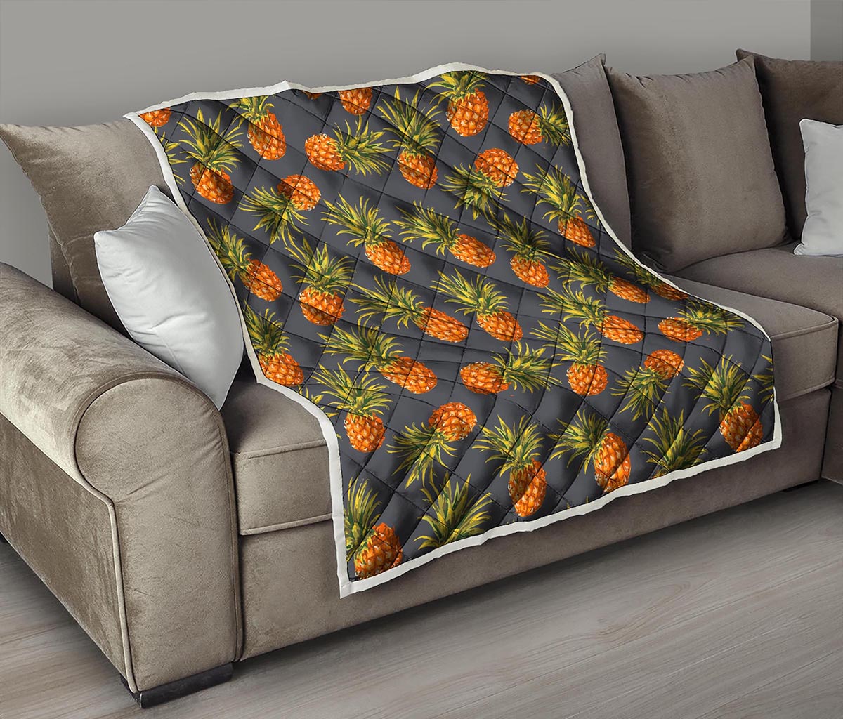 Grey Watercolor Pineapple Pattern Print Quilt