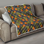 Grey Watercolor Pineapple Pattern Print Quilt
