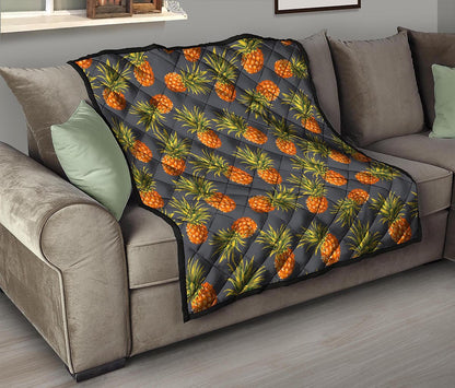 Grey Watercolor Pineapple Pattern Print Quilt