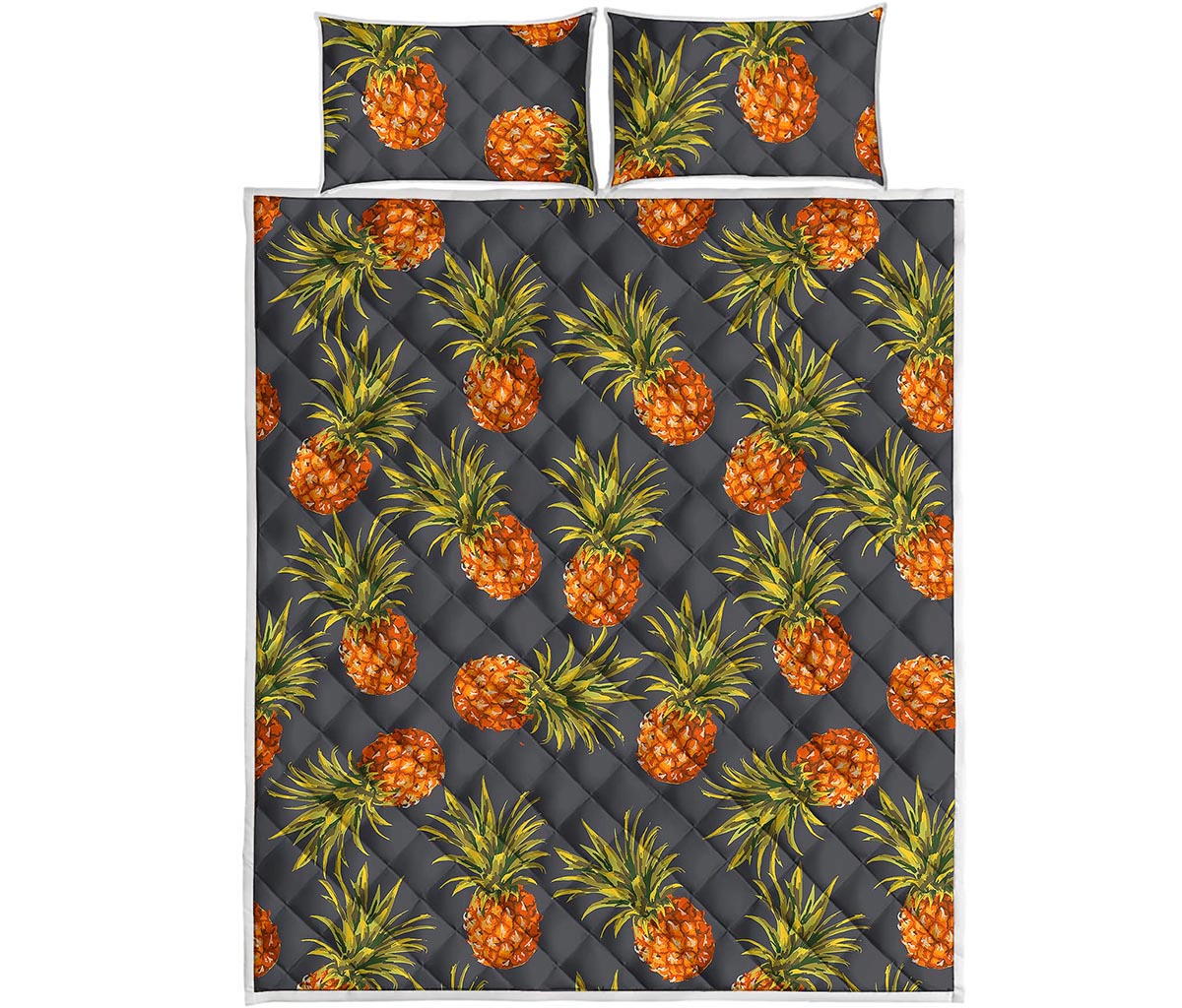 Grey Watercolor Pineapple Pattern Print Quilt Bed Set