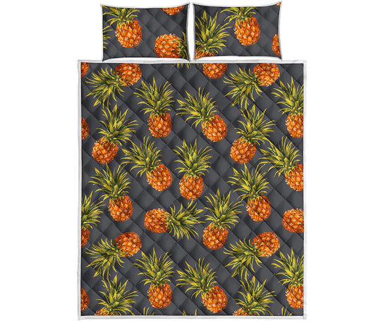 Grey Watercolor Pineapple Pattern Print Quilt Bed Set