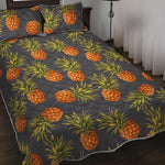 Grey Watercolor Pineapple Pattern Print Quilt Bed Set