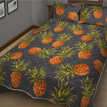 Grey Watercolor Pineapple Pattern Print Quilt Bed Set