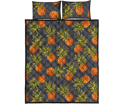 Grey Watercolor Pineapple Pattern Print Quilt Bed Set