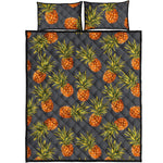 Grey Watercolor Pineapple Pattern Print Quilt Bed Set