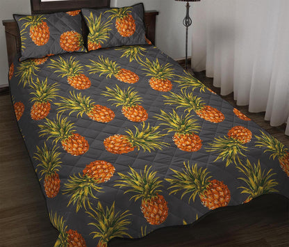 Grey Watercolor Pineapple Pattern Print Quilt Bed Set