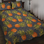 Grey Watercolor Pineapple Pattern Print Quilt Bed Set