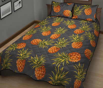 Grey Watercolor Pineapple Pattern Print Quilt Bed Set