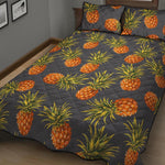 Grey Watercolor Pineapple Pattern Print Quilt Bed Set