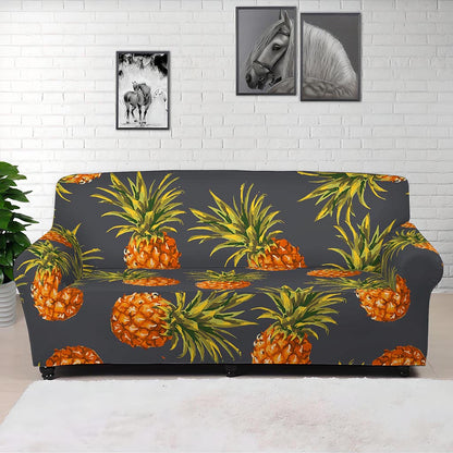 Grey Watercolor Pineapple Pattern Print Sofa Cover