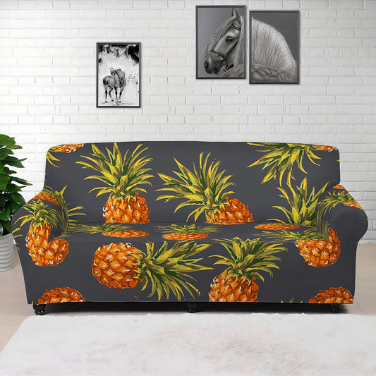 Grey Watercolor Pineapple Pattern Print Sofa Cover