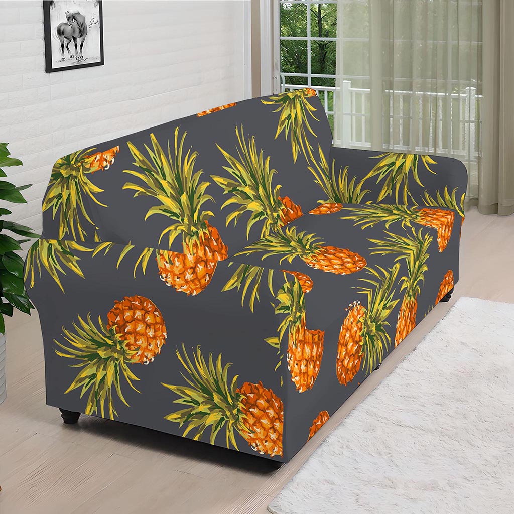 Grey Watercolor Pineapple Pattern Print Sofa Cover