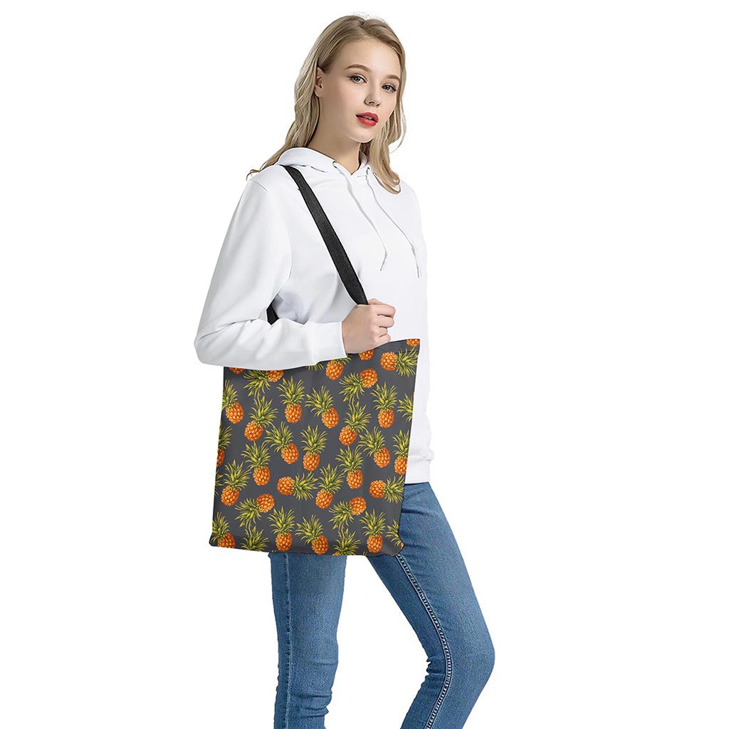 Grey Watercolor Pineapple Pattern Print Tote Bag