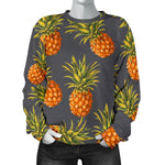 Grey Watercolor Pineapple Pattern Print Women's Crewneck Sweatshirt GearFrost