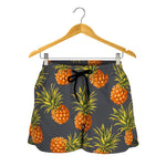 Grey Watercolor Pineapple Pattern Print Women's Shorts