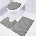 Grey Windowpane Pattern Print 3 Piece Bath Mat Set