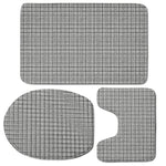 Grey Windowpane Pattern Print 3 Piece Bath Mat Set