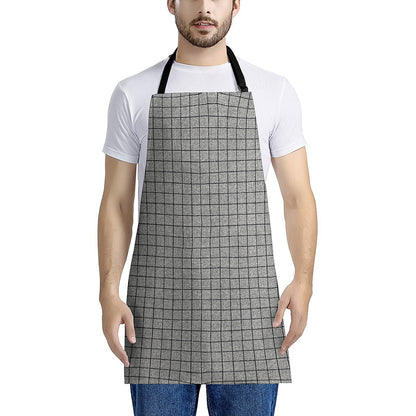 Grey Windowpane Pattern Print Apron