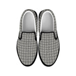 Grey Windowpane Pattern Print Black Slip On Shoes