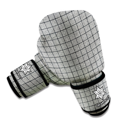 Grey Windowpane Pattern Print Boxing Gloves