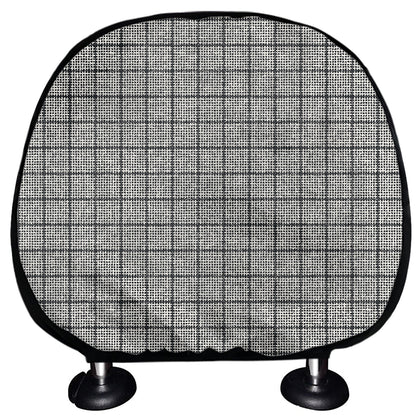 Grey Windowpane Pattern Print Car Headrest Covers