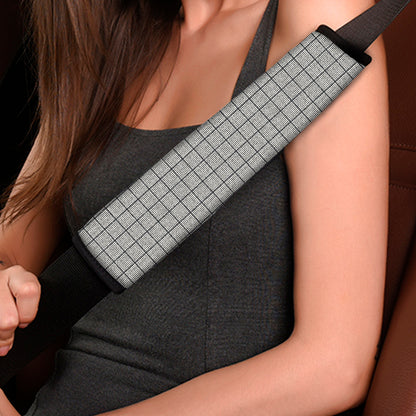 Grey Windowpane Pattern Print Car Seat Belt Covers