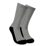 Grey Windowpane Pattern Print Crew Socks