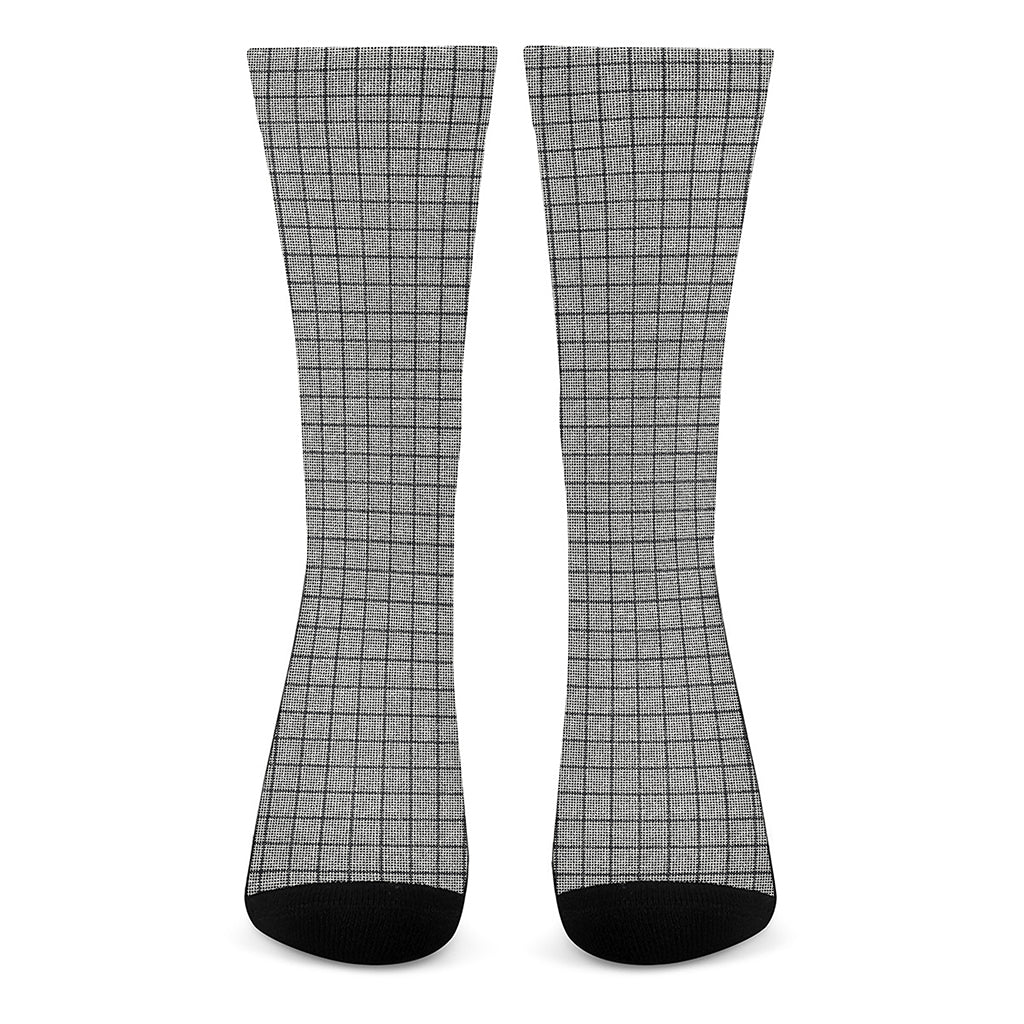 Grey Windowpane Pattern Print Crew Socks