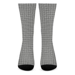 Grey Windowpane Pattern Print Crew Socks