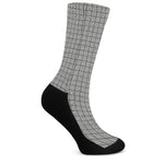 Grey Windowpane Pattern Print Crew Socks