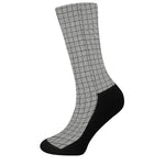 Grey Windowpane Pattern Print Crew Socks