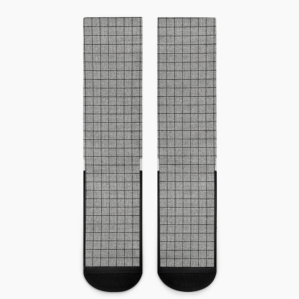 Grey Windowpane Pattern Print Crew Socks