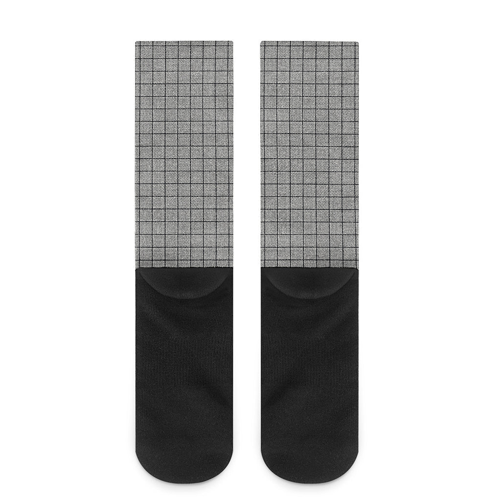 Grey Windowpane Pattern Print Crew Socks