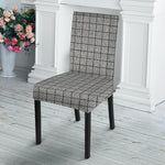 Grey Windowpane Pattern Print Dining Chair Slipcover
