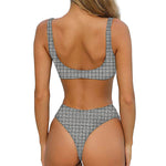 Grey Windowpane Pattern Print Front Bow Tie Bikini