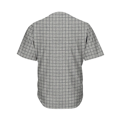 Grey Windowpane Pattern Print Men's Baseball Jersey