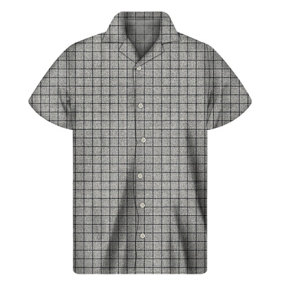 Grey Windowpane Pattern Print Men's Short Sleeve Shirt