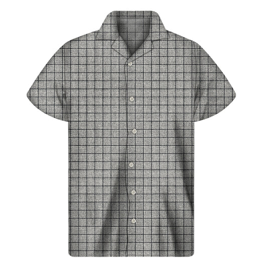 Grey Windowpane Pattern Print Men's Short Sleeve Shirt