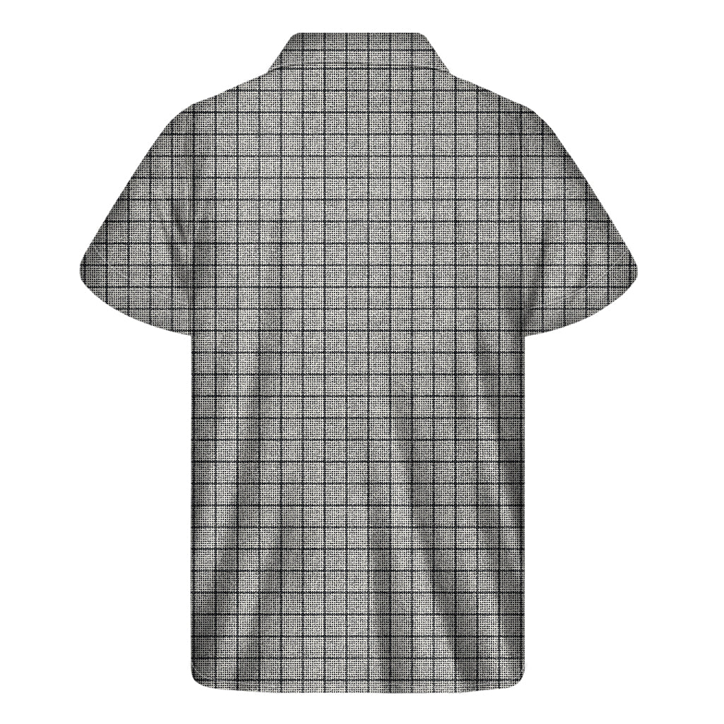 Grey Windowpane Pattern Print Men's Short Sleeve Shirt