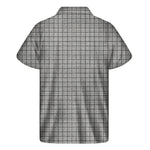 Grey Windowpane Pattern Print Men's Short Sleeve Shirt