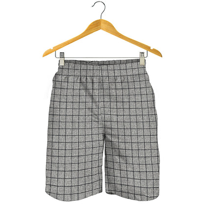 Grey Windowpane Pattern Print Men's Shorts