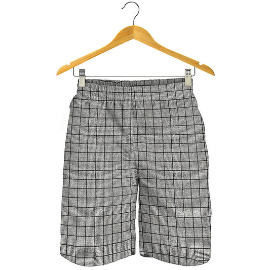 Grey Windowpane Pattern Print Men's Shorts